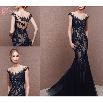 Alibaba Suzhou Cheap See Through Black Lace Applique Mermaid Robes de soirée 2017